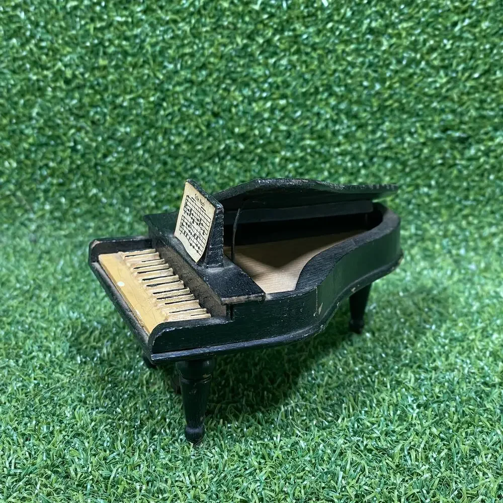 Vintage 1:12 Scale Black Wooden Grand Piano Dollhouse Miniature